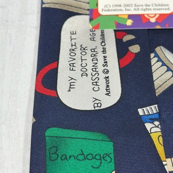 Save the Children Navy Blue Cassandra My Favorite Doctor Silk Necktie Tie NEW - Picture 5 of 6